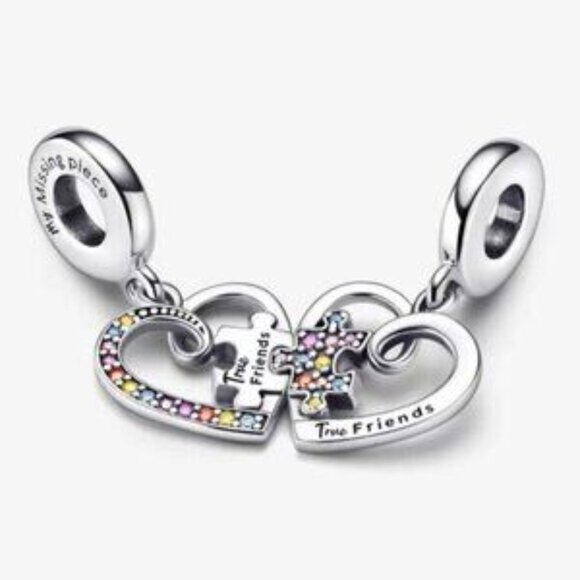 Pandora Puzzle Piece Hearts Splittable Friendship Dangle Charm - Picture 3 of 4